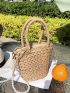 Small Faux Pearl Decor Straw Bag Drawstring Design