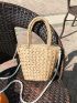 Small Faux Pearl Decor Straw Bag Drawstring Design