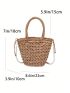 Small Faux Pearl Decor Straw Bag Drawstring Design