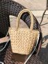 Small Faux Pearl Decor Straw Bag Drawstring Design