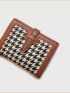 Colorblock Small Wallet Houndstooth Pattern Bifold