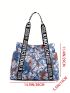 Tropical Print Shoulder Tote Bag Letter Tape Decor