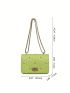 Mini Neon Lime Square Bag Studded Decor Quilted Flap Chain