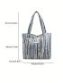 Colorblock Striped Pattern Shopper Bag Double Letter Patch Decor