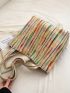 Colorblock Striped Pattern Shopper Bag Double Letter Patch Decor