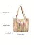 Colorblock Striped Pattern Shopper Bag Double Letter Patch Decor