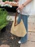 Contrast Binding Straw Bag Hollow Out Vacation Style