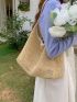 Minimalist Straw Bag Contrast Binding Vacation Style