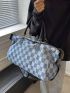 Checkered Pattern Duffel Bag Double Handle Fashion Style