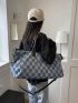 Checkered Pattern Duffel Bag Double Handle Fashion Style