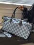 Checkered Pattern Duffel Bag Double Handle Fashion Style