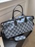 Checkered Pattern Duffel Bag Double Handle Fashion Style