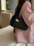 Minimalist Shoulder Bag Solid Color Twist Lock