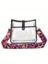 Clear Contrast Binding Square Bag With Leopard Pattern Strap