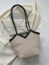 Contrast Binding Straw Bag Double Handle Vacation Style