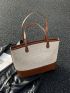 Two Tone Straw Bag Contrast Binding Double Handle