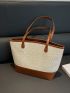 Two Tone Straw Bag Contrast Binding Double Handle