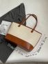 Two Tone Straw Bag Contrast Binding Double Handle