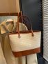 Two Tone Straw Bag Contrast Binding Double Handle