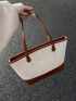 Two Tone Straw Bag Contrast Binding Double Handle