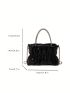 Minimalist Ruched Bag Rhinestone Detail Chain Strap