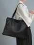 Litchi Embossed Shoulder Tote Bag Genuine Leather