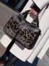 Leopard Pattern Double Handle Boston Bag Genuine Leather