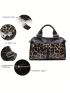 Leopard Pattern Double Handle Boston Bag Genuine Leather