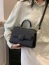 Litchi Embossed Flap Square Bag Solid Color Top Handle