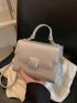 Mini Metallic Square Bag Litchi Embossed Flap