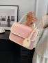 Litchi Embossed Flap Square Bag Contrast Binding Top Handle
