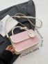 Litchi Embossed Flap Square Bag Contrast Binding Top Handle