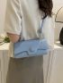 Minimalist Flap Square Bag Small Blue Pu