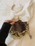 Mini Bucket Bag Quilted Faux Pearl Decor Drawstring Design