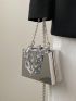 Mini Metallic Chain Decor Box Bag Funky, Perfect Bride Purse For Wedding, Prom & Party Events