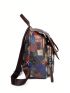 Colorblock Flap Backpack Small Zipper Front Pu