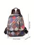 Colorblock Flap Backpack Small Zipper Front Pu