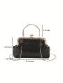 Plaid Embossed Novelty Bag Kiss Lock Chain Strap Black