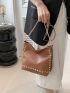 2023 New Bucket Bag Studded Decor Chain Shoulder Bag Crossbody Bag Women's Bag