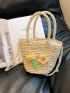 Flower Decor Straw Bag Faux Pearl Decor Vacation