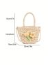 Flower Decor Straw Bag Faux Pearl Decor Vacation