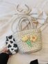 Flower Decor Straw Bag Faux Pearl Decor Vacation