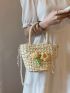 Flower Decor Straw Bag Faux Pearl Decor Vacation