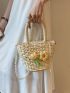 Flower Decor Straw Bag Faux Pearl Decor Vacation