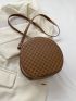 Mini Geometric Pattern Circle Bag Zipper Brown Vintage