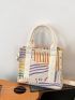 Striped Pattern Double Handle Square Bag Small