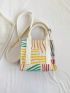 Striped Pattern Double Handle Square Bag Small