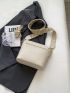 Litchi Embossed Flap Square Bag With Bag Charm