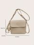 Litchi Embossed Flap Square Bag With Bag Charm