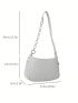 Small Striped Pattern Hobo Bag Zipper White